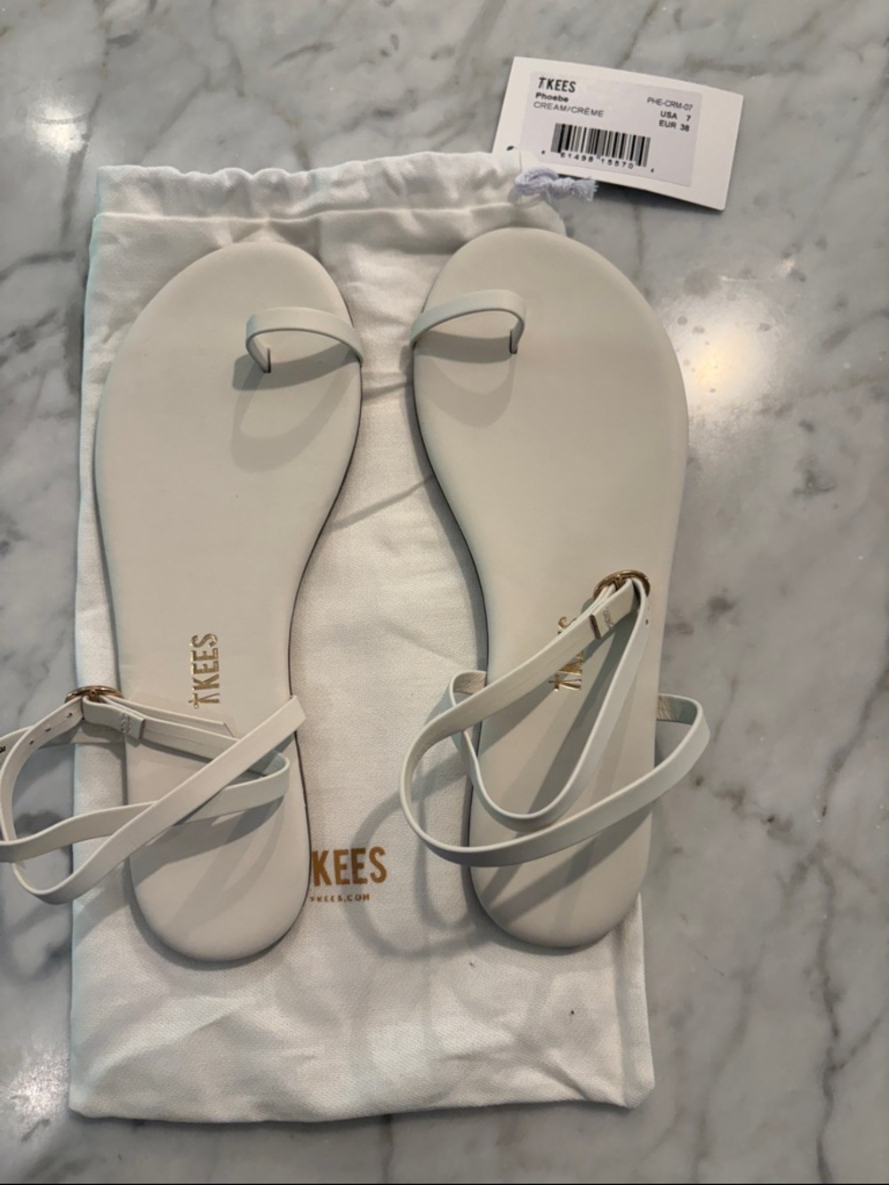 TKEES Cream Phoebe Ankle-Strap Sandals